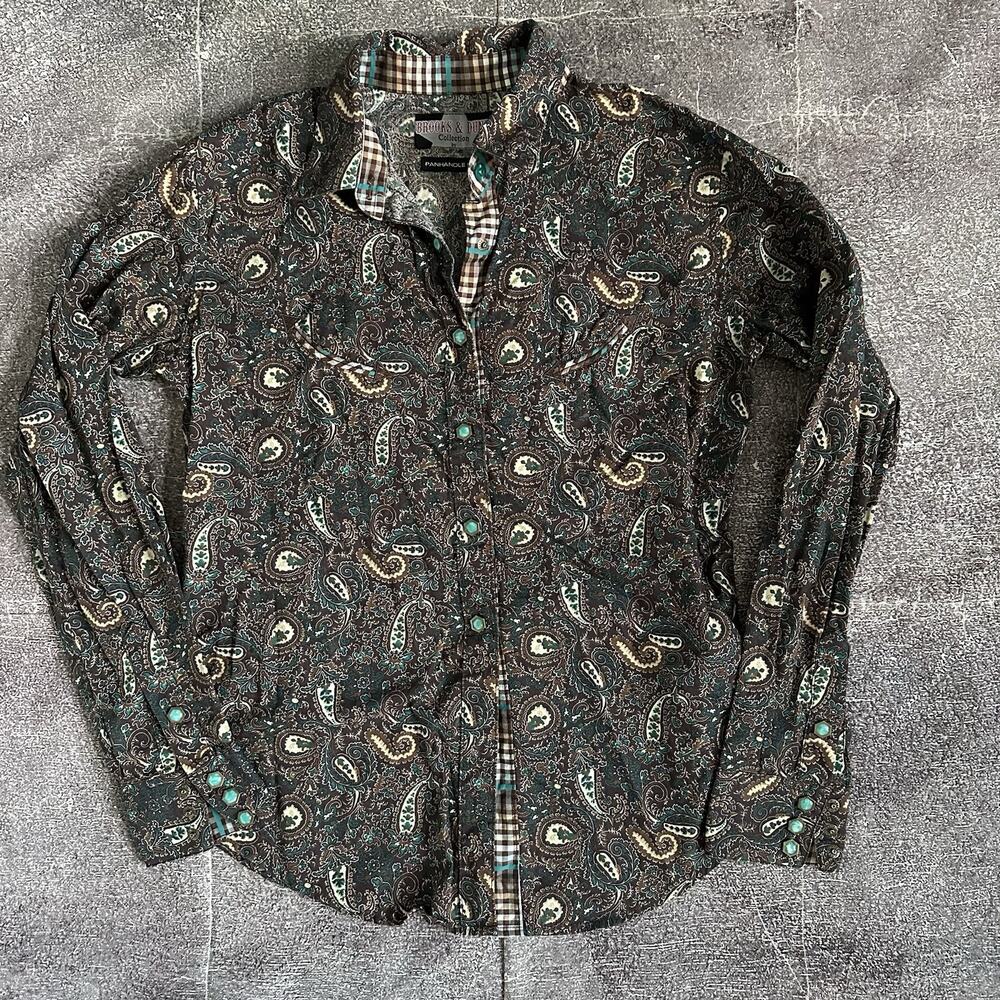 Women's Panhandle Slim Brooks & Dunn Turquoise Pearl Snap Paisley L/S Shirt Sz M